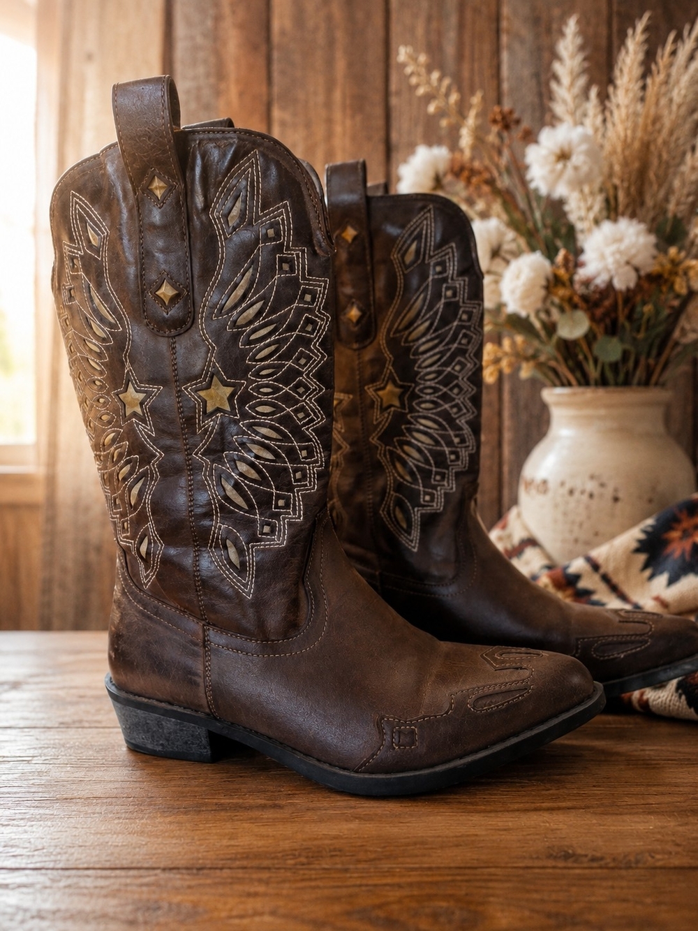 Coconuts by Matisse Brown Western Cowboy Boots with Star Stitching
